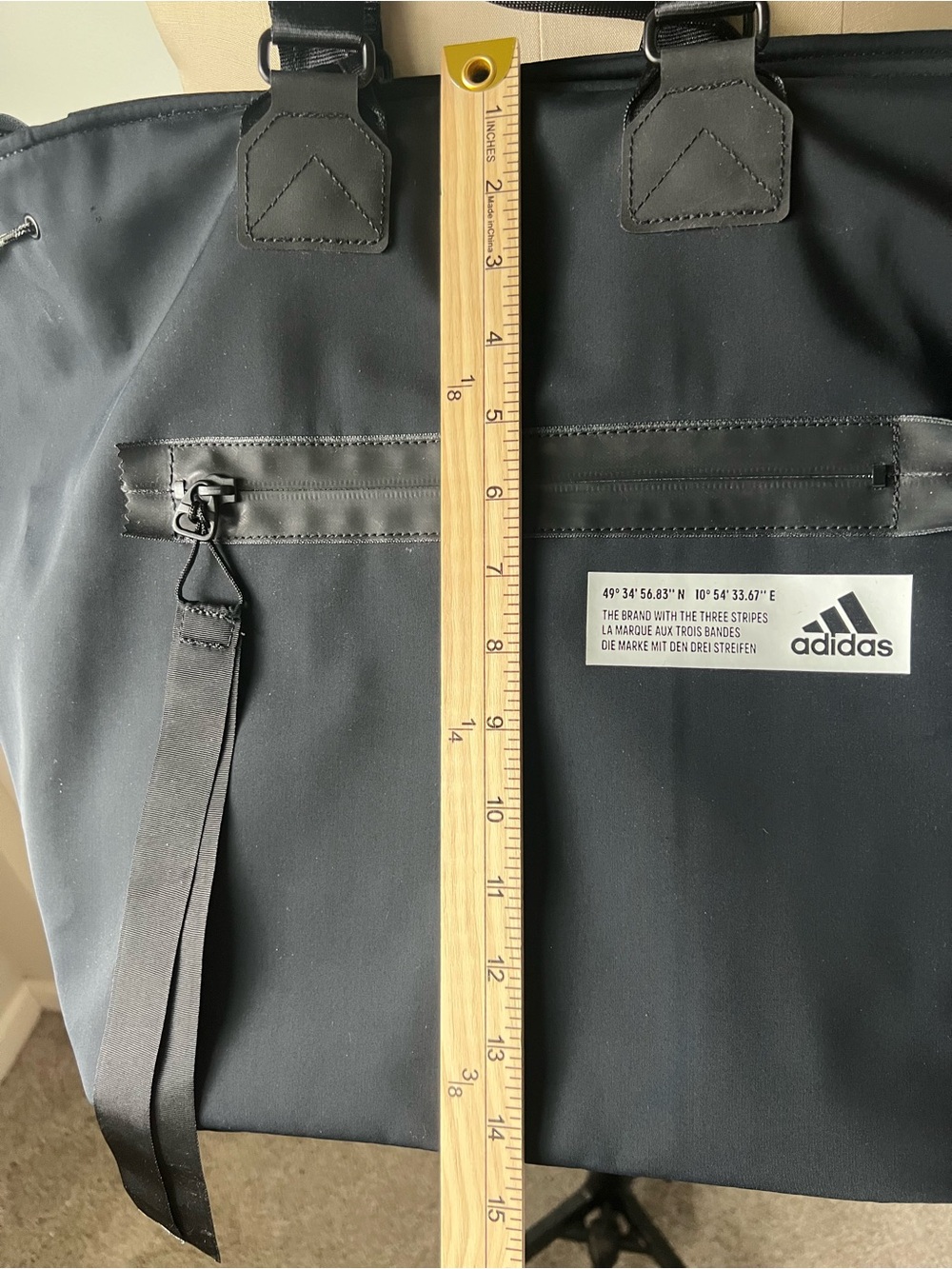 Adidas Black Tote Bag with Front Zip Pocket - Picture 5 of 15